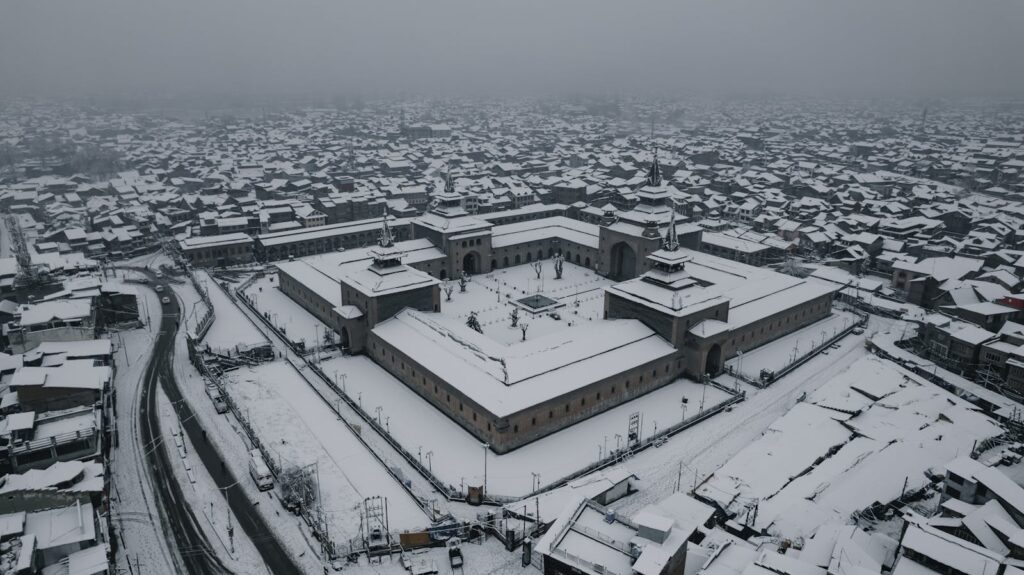 Mosque in a Town Covered with Snow in India
