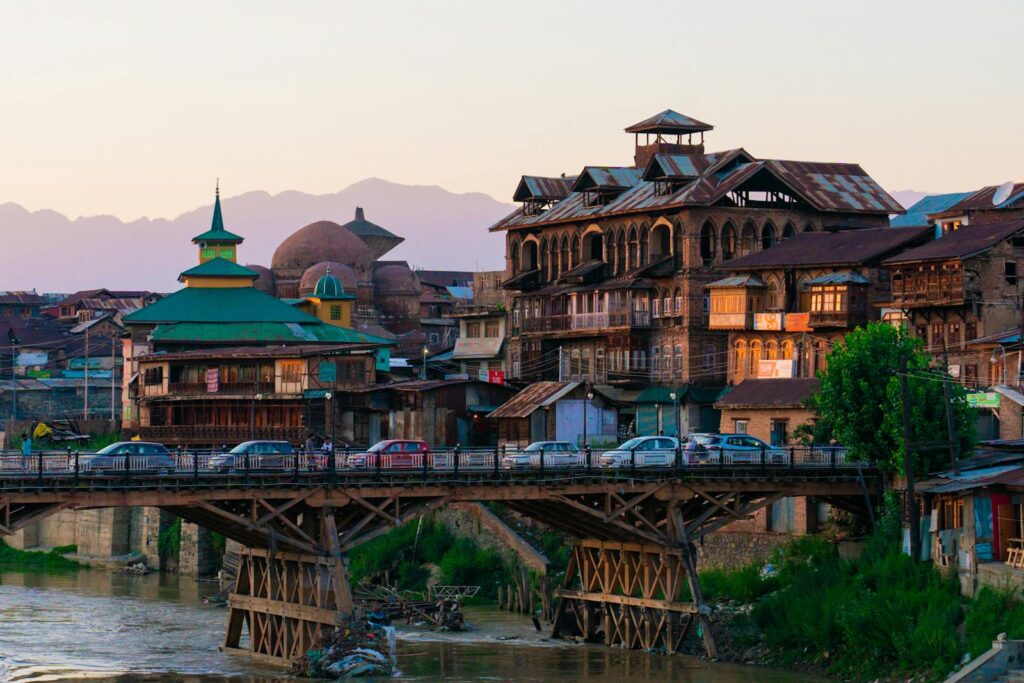View of the Old Zaina Kadal Bridge and Historical Buildings in Srinagar, India